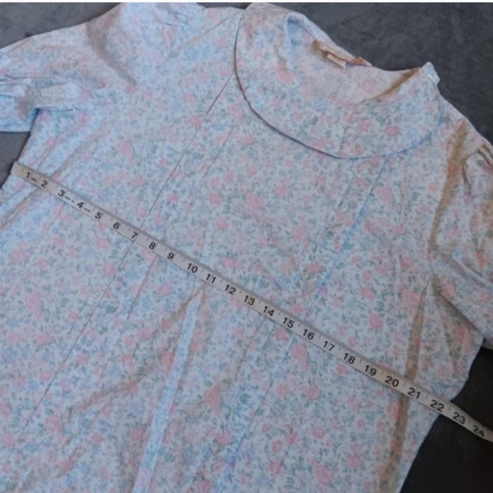 Vintage Floral Pleated Prairie Cottagecore Blouse Approx Size XL, Pink Blue - Picture 5 of 8